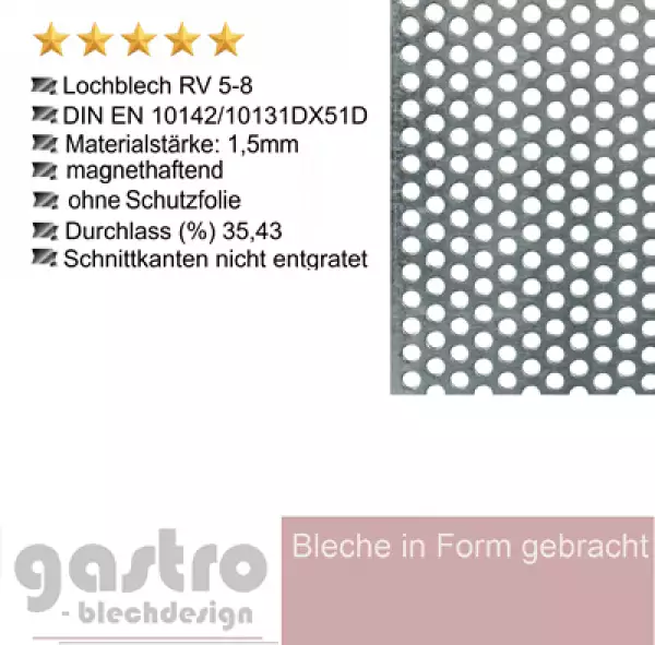 Lochblech Rv 5-8 Stahl verzinkt 1,5mm Lochgitter